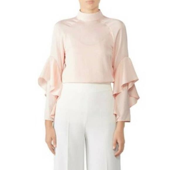 Slate & Willow Blush Ruffle Sleeves Mock Neck Top Size Small - Picture 1 of 10